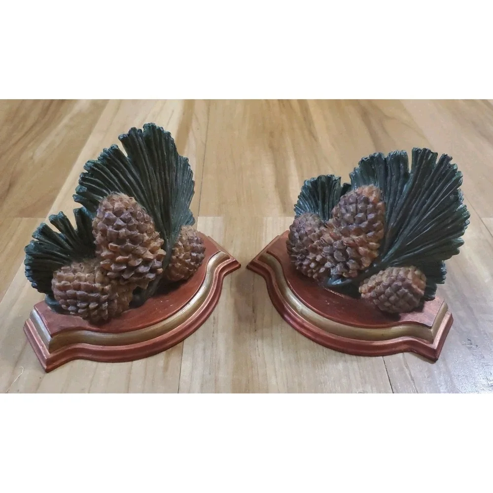 Vintage Pinecone & Needle Wall Sconce Display Shelves Set Woodland Forest Cabin